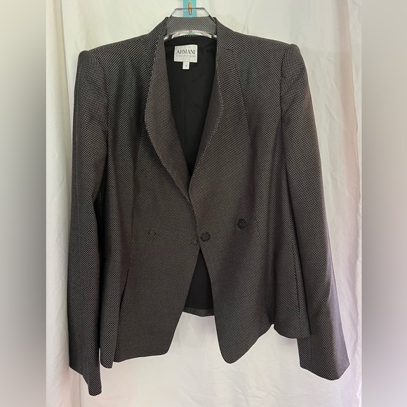 SOLD ARMANI COLLEZIONI Women’s Silk Wool Blend Black White Dotted Blazer 8 US 44 - Picture 1 of 13